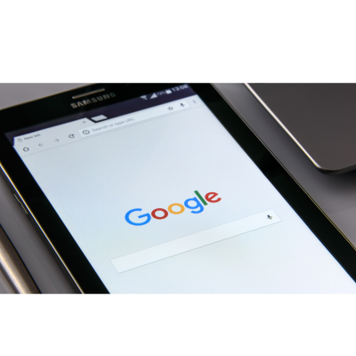 A tablet screen displaying Google homepage A tablet screen displaying Google homepage